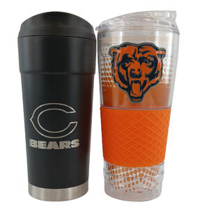 Chicago Bears Travel Tumbler Set 2 Pack Stainless Steel & Plastic 24oz Cups